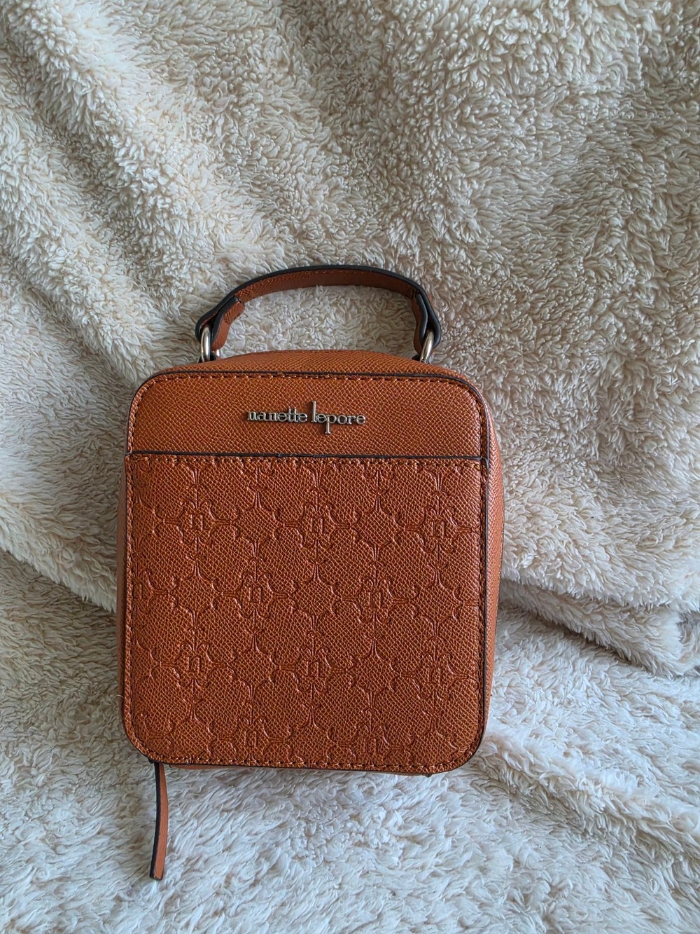 Mini Camera Crossbody BAG Cognac Brown Embossed Logo